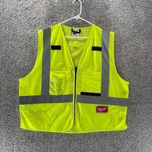 Milwaukee Safety Vest‎ Adult Large Extra Large Neon Yellow Zip Up Logo Workwear